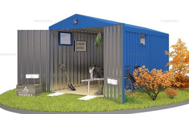 Контейнер для Хранения с Двускатной Крышей и Тремя Окнами SKOGGY 5м