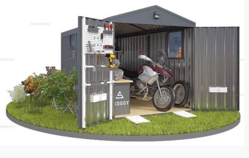 Металлический гараж  с Двускатной крышей и 2 окнами SKOGGY 4М