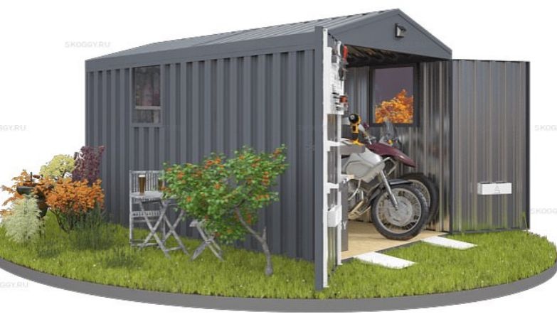 Металлический гараж  с Двускатной крышей и 2 окнами SKOGGY 4М