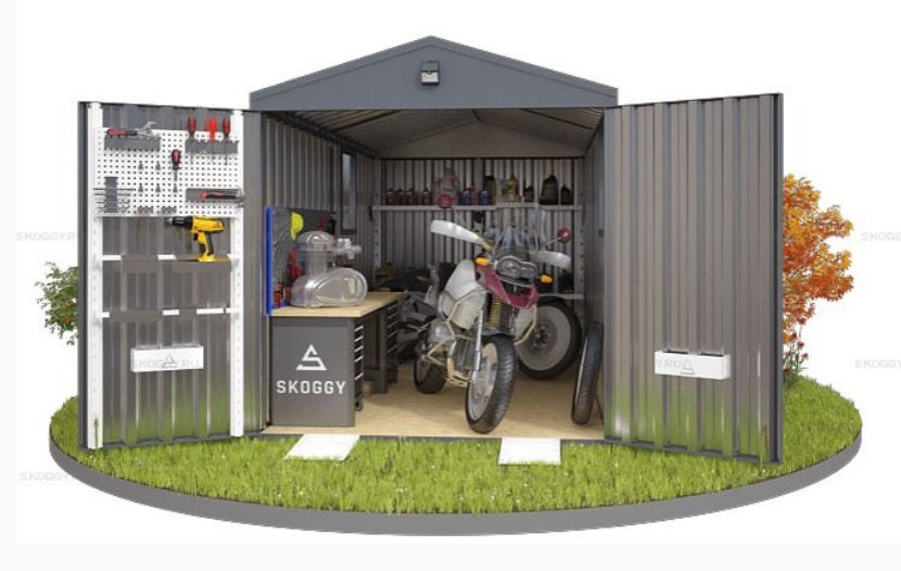 Металлический гараж  с Двускатной крышей и 2 окнами SKOGGY 4М