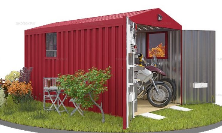Металлический гараж  с Двускатной крышей и 2 окнами SKOGGY 4М