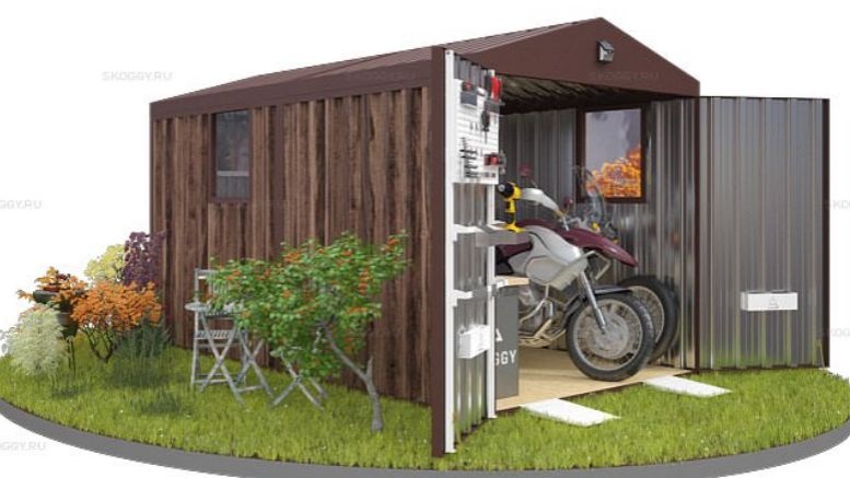 Металлический гараж  с Двускатной крышей и 2 окнами SKOGGY 4М