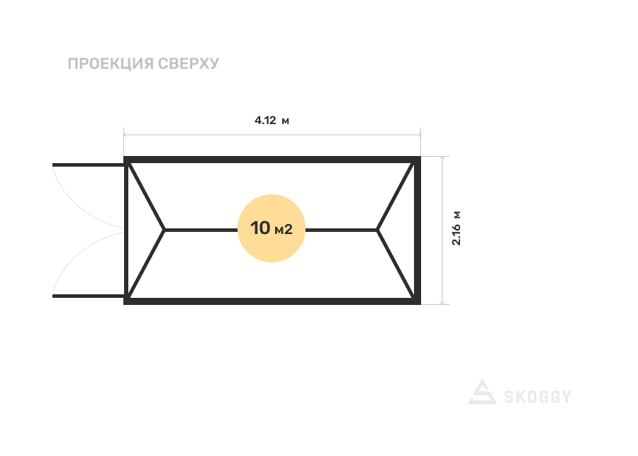 Металлический сарай SKOGGY 4М Стандартный с двускатной крышей и торцевой дверью