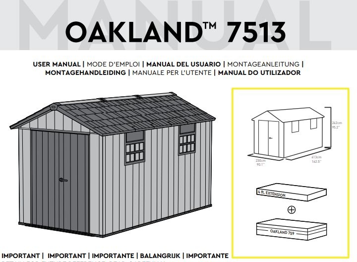 Сарай пластиковый Окланд 7513 размер 210 x 405 см