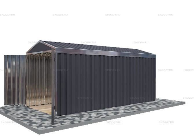 Металлический сарай SKOGGY 5М Стандартный с двускатной крышей и торцевой дверью