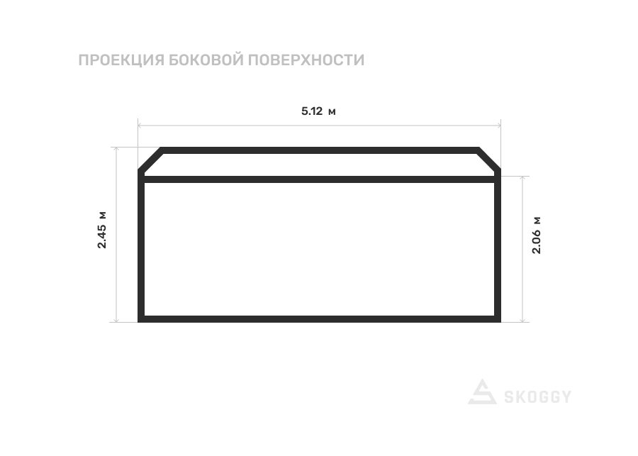 Металлический сарай SKOGGY 5М Стандартный с двускатной крышей и торцевой дверью