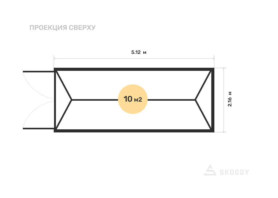 Металлический сарай SKOGGY 5М Стандартный с двускатной крышей и торцевой дверью