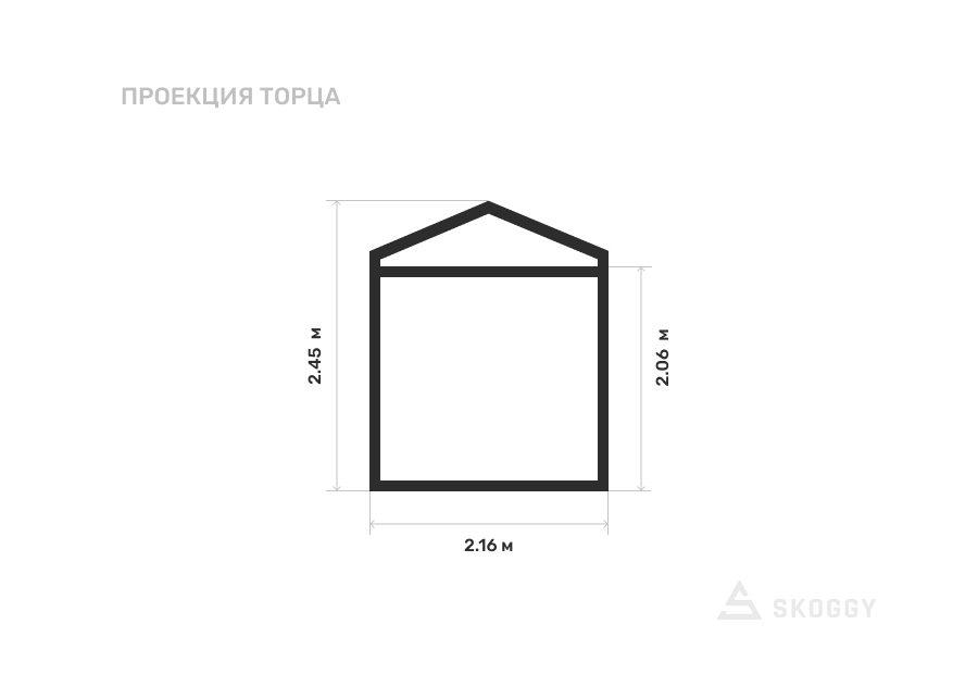 Металлический сарай SKOGGY 6М Стандартный с двускатной крышей и торцевой дверью