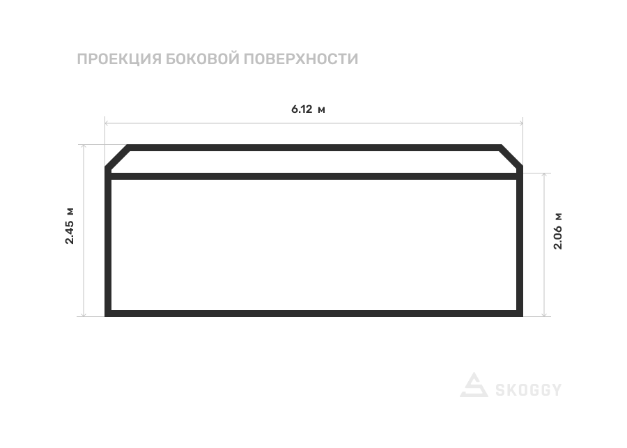 Металлический сарай SKOGGY 6М Стандартный с двускатной крышей и торцевой дверью