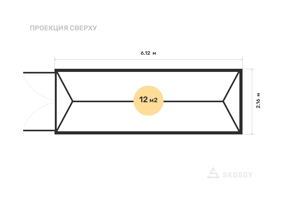 Металлический сарай SKOGGY 6М Стандартный с двускатной крышей и торцевой дверью