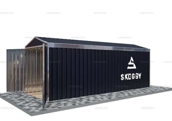Металлический сарай SKOGGY 6М Стандартный с двускатной крышей и торцевой дверью