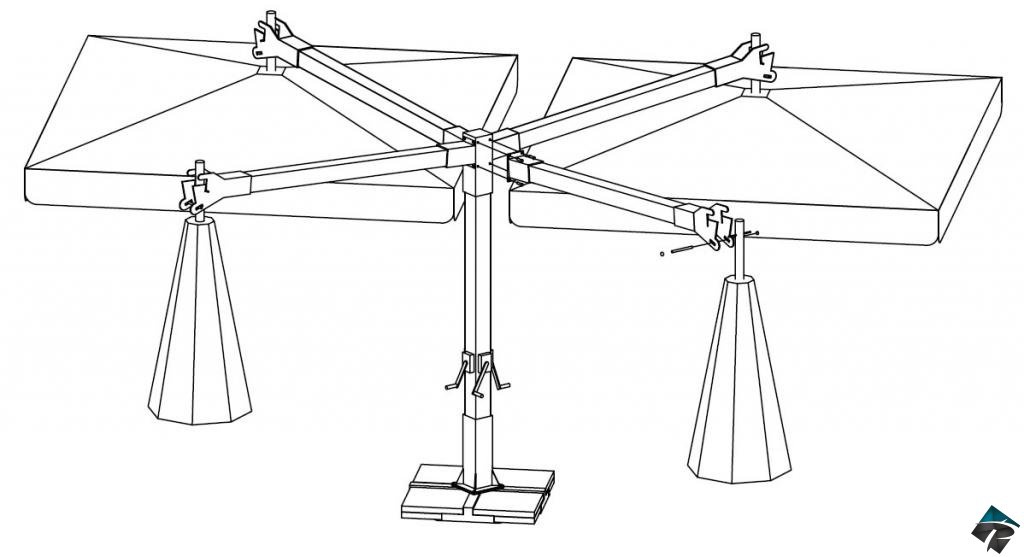 Зонт профессиональный четырехкупольный Alu Poker Dark